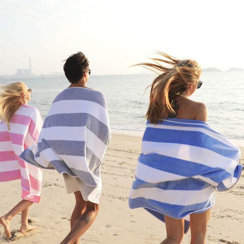 HENBAY Cotton Oversized Beach Towel - Large 70 x 35 Inch Pool Towel, Smoke Blue Striped Quick Dry Swimming Cabana Towel - Image 4